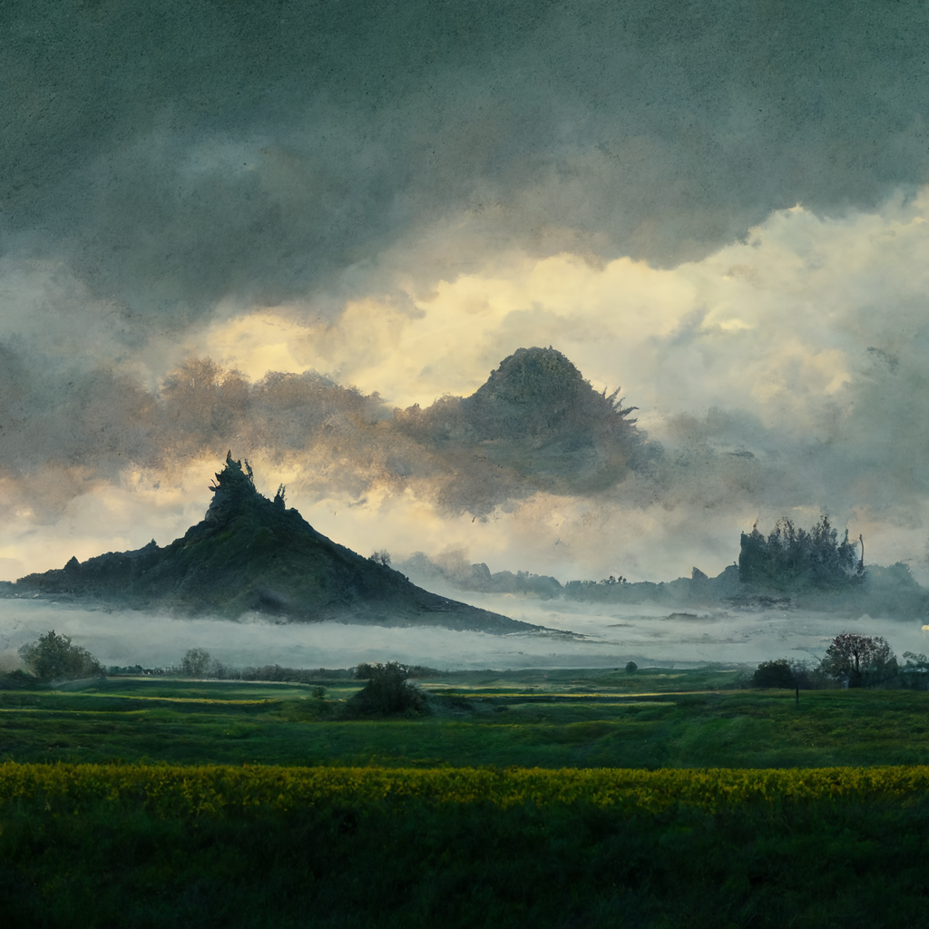 "Glaurung over misty fields" Midjourney ile yapt(ırd)ığm bir görsel